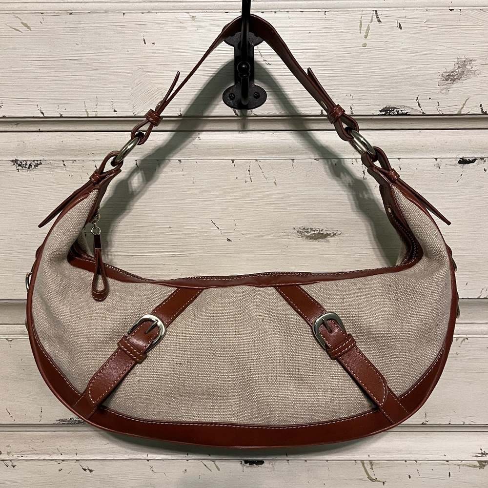 ELLIOTT LUCCA Jute Body Leather Trim Hobo Purse  Size OS